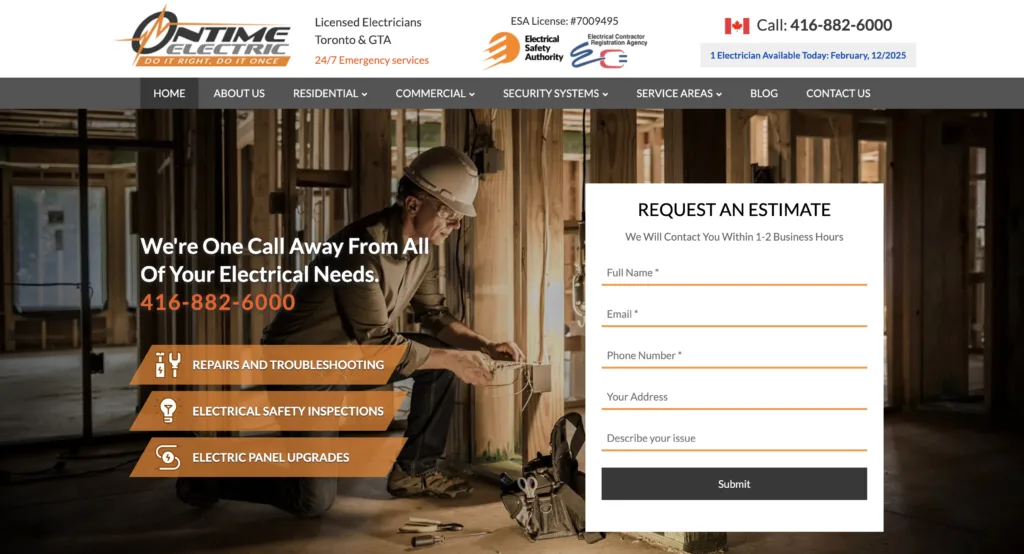 nesta sites - electrical website design - best electrician websites on time electric - nesta sites - electrician website