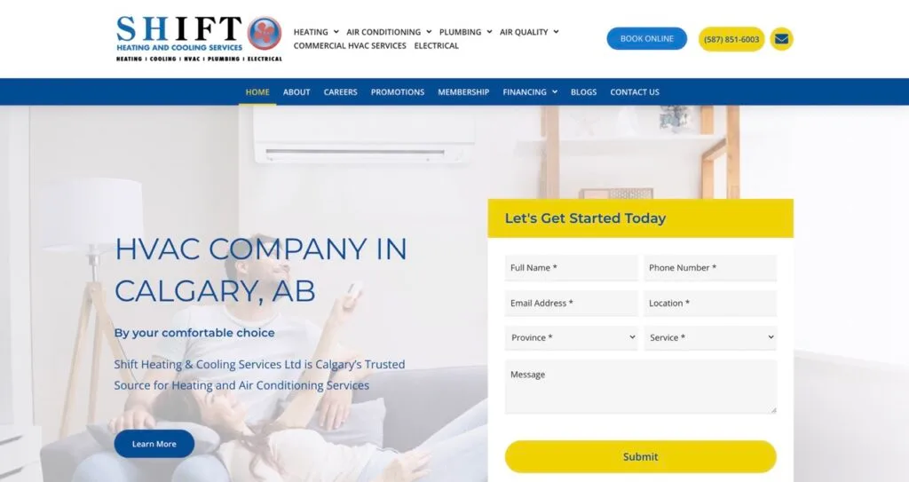 Shift Services HVAC 11 best HVAC websites